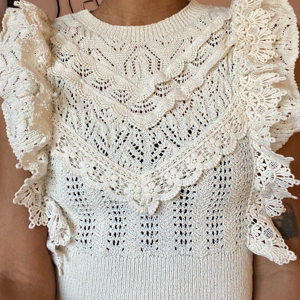 Zara Beige Crochet Knit Top - Picture 5 of 7